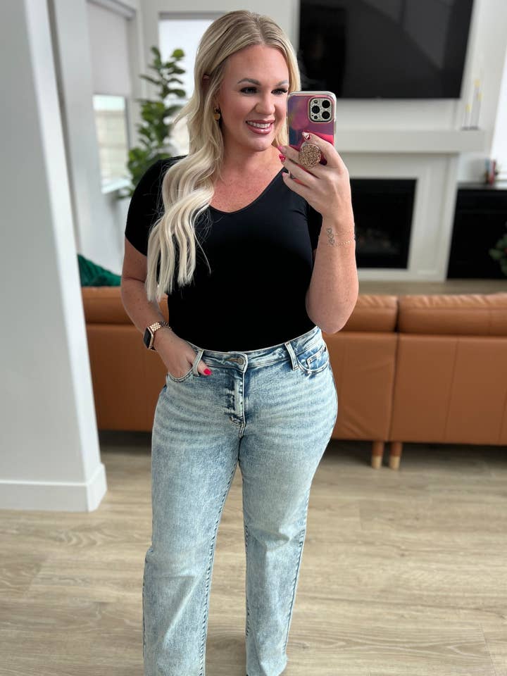 Dory High Waist Mineral Wash Raw Hem Wide Leg Jeans for wholesale by Simple Blessings Boutique