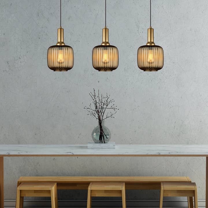 Eclipse Lighting - Wholesale Chandelier/Hanging Light - Linear Smoke Gray Ribbed Glass Modern Pendant Lighting, Custom Ribbed Glass Pendant Lighting, Nordic Style Glass Pendant Light for Kitchen Island7