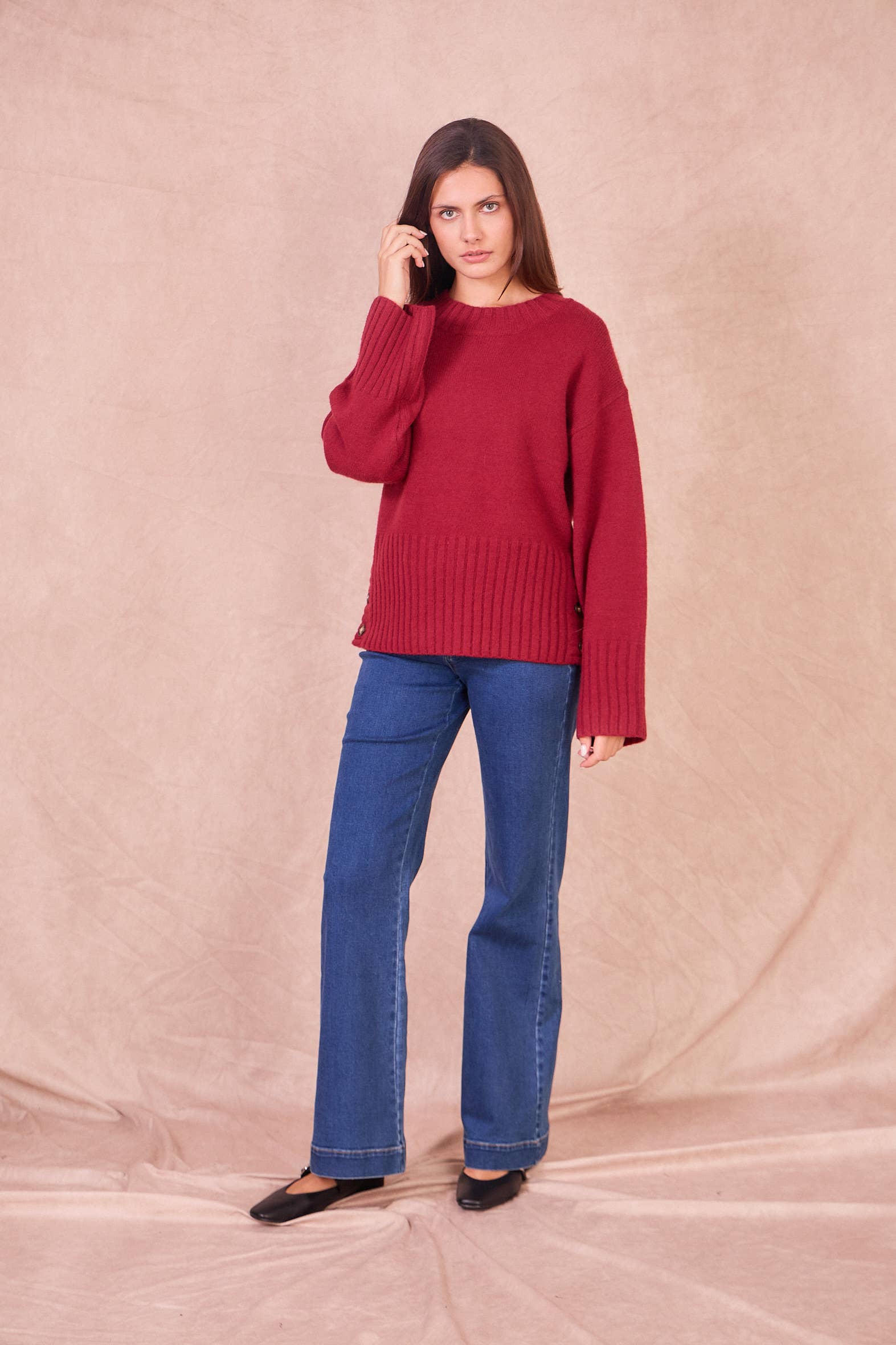 Calie Paris - Wholesale Knit Sweater - Women's - NATI – Button-Side Wool Blend Knit5