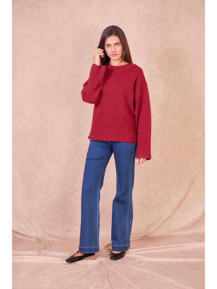 Calie Paris - Wholesale Knit Sweater - Women's - NATI – Button-Side Wool Blend Knit5