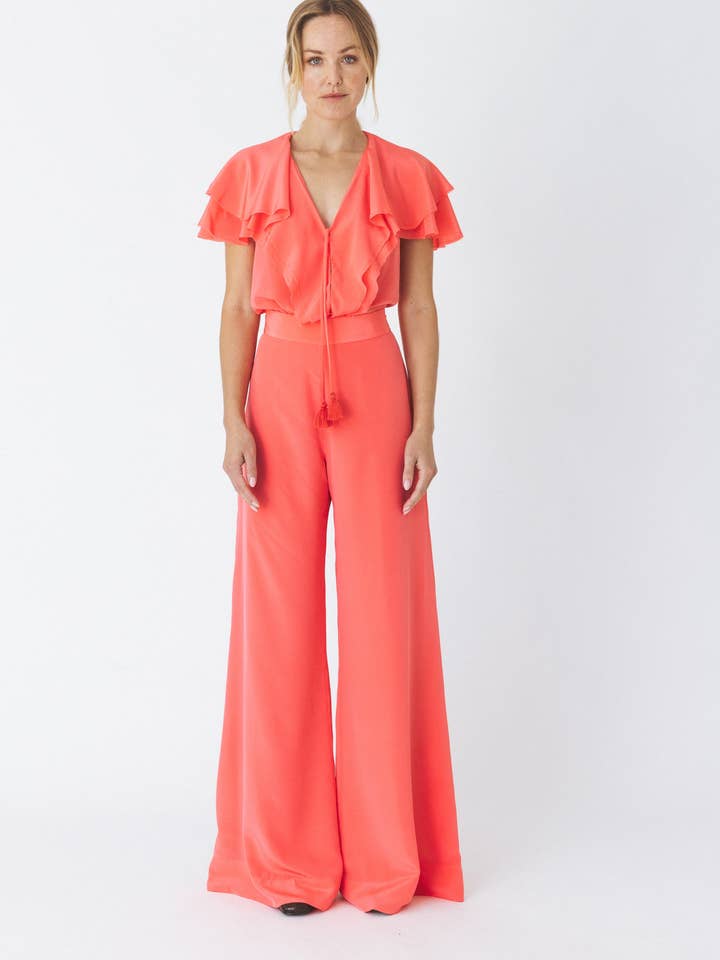 Pantalon orange en crêpe de Chine pour la vente par ANT WOMAN COLLECTION