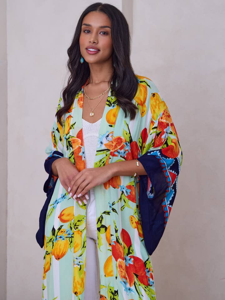 Langer Kimono mit Zitrusmuster für den Großhandel von SAACHI