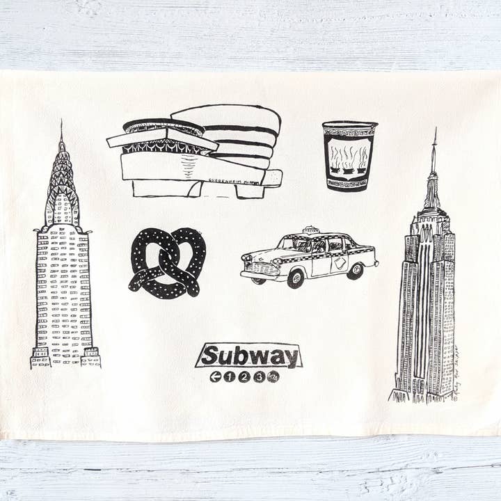 Iconic NYC Tea Towel in Black for wholesale by Ruby Red Skipper