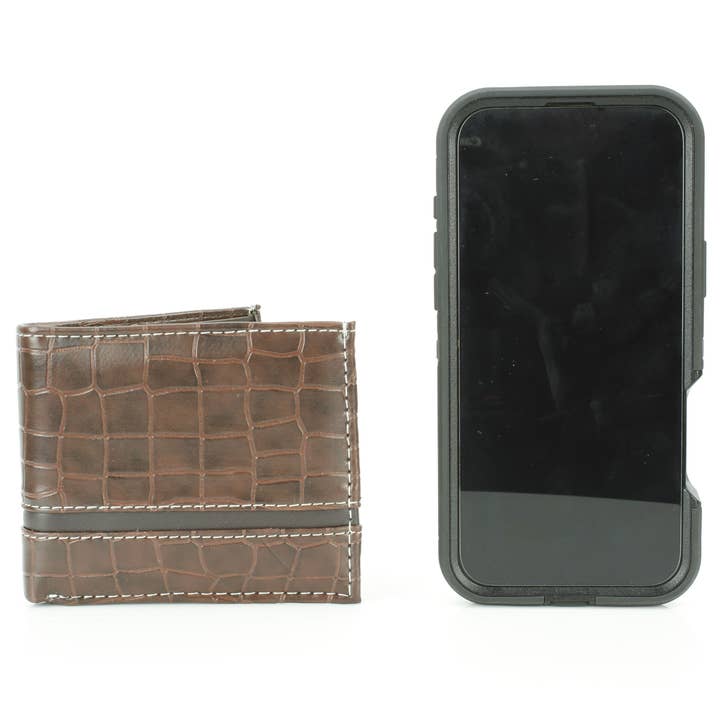 Leather Impressions Inc - Wholesale Wallet - Men's - Crocodile Embossed Vegan Wallet with Solid Band VL 90430