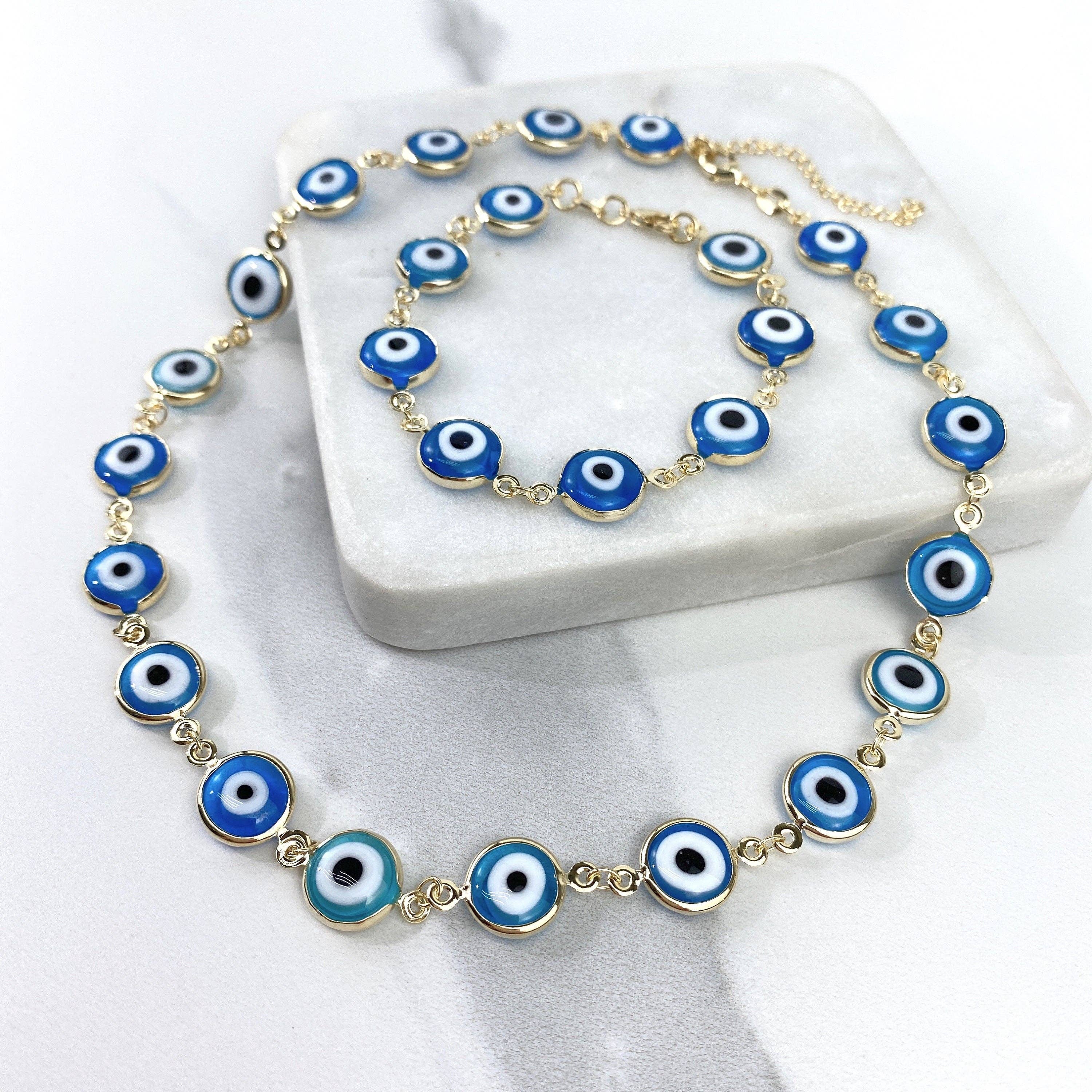 Luxus Accessories – wholesale Jewellery set – 18k Gold Filled Greek Blue Eyes Bracelet or Necklace Set3