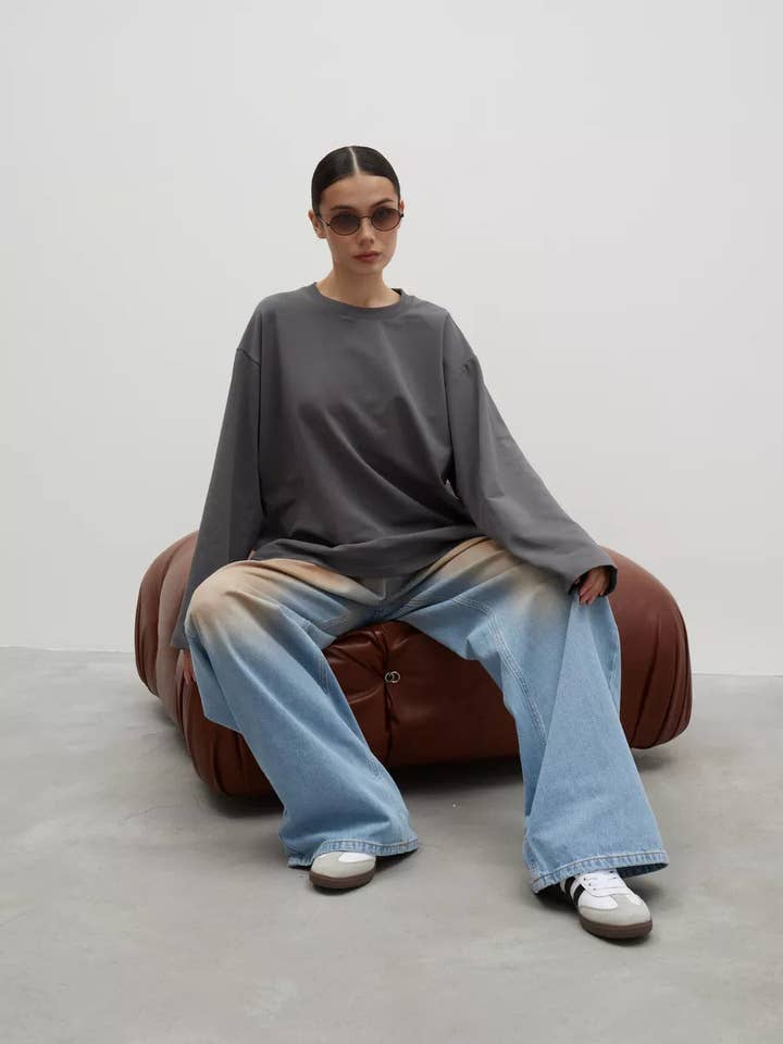 Suhkasana - Wholesale T-Shirt - Women's - Heavyweight Cotton Long Sleeve Crewneck Oversized T Shirt19