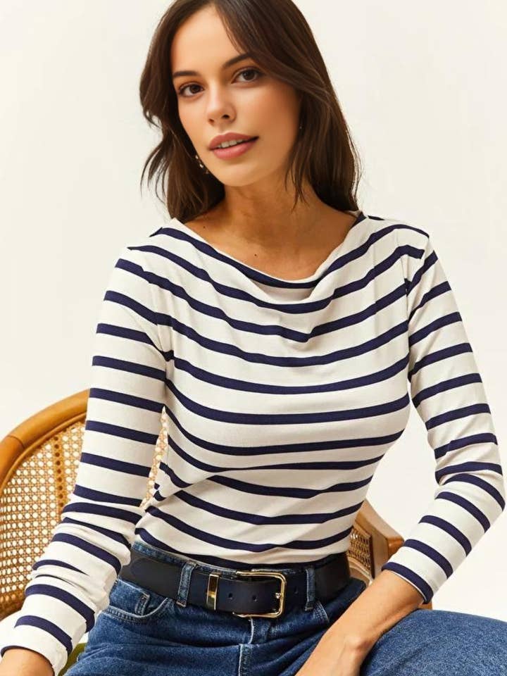 Premium Soft Touch Boat Neck Stretch Blouse for wholesale by Hoxton Gal