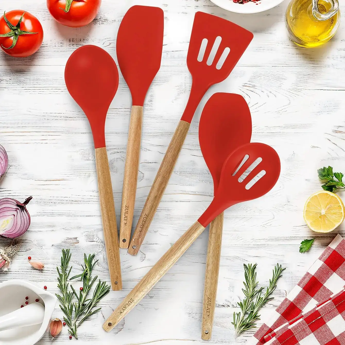 Zulay Kitchen - Wholesale Kitchen Utensil Set - 5-Piece Silicone Utensils Set with Wooden Handles48