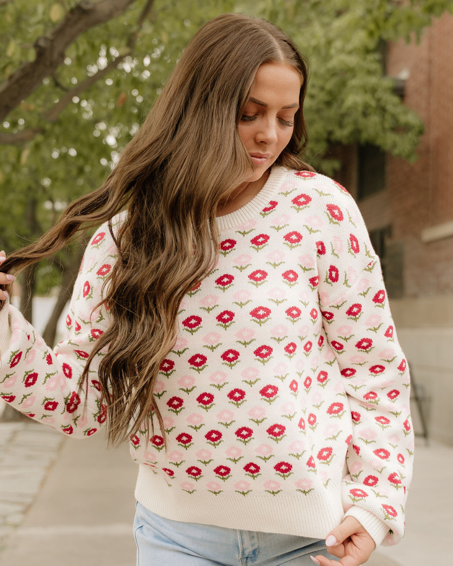 Indie & Co. | Women's Apparel - Wholesale Knit Sweater - Women's - Savannah Floral Sweater | Crew Neck Sweater | Knit Sweater0