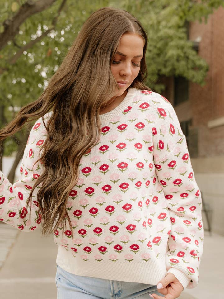 Indie & Co. | Women's Apparel - Wholesale Knit Sweater - Women's - Savannah Floral Sweater | Crew Neck Sweater | Knit Sweater0