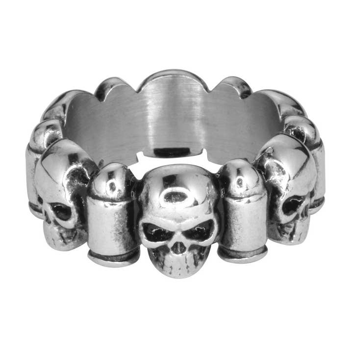 SK1741 Gents Skull & Bullet Ring Stainless Steel Motorcycle Jewelry Size 9-16 for wholesale by Heavy Metal Jewelry