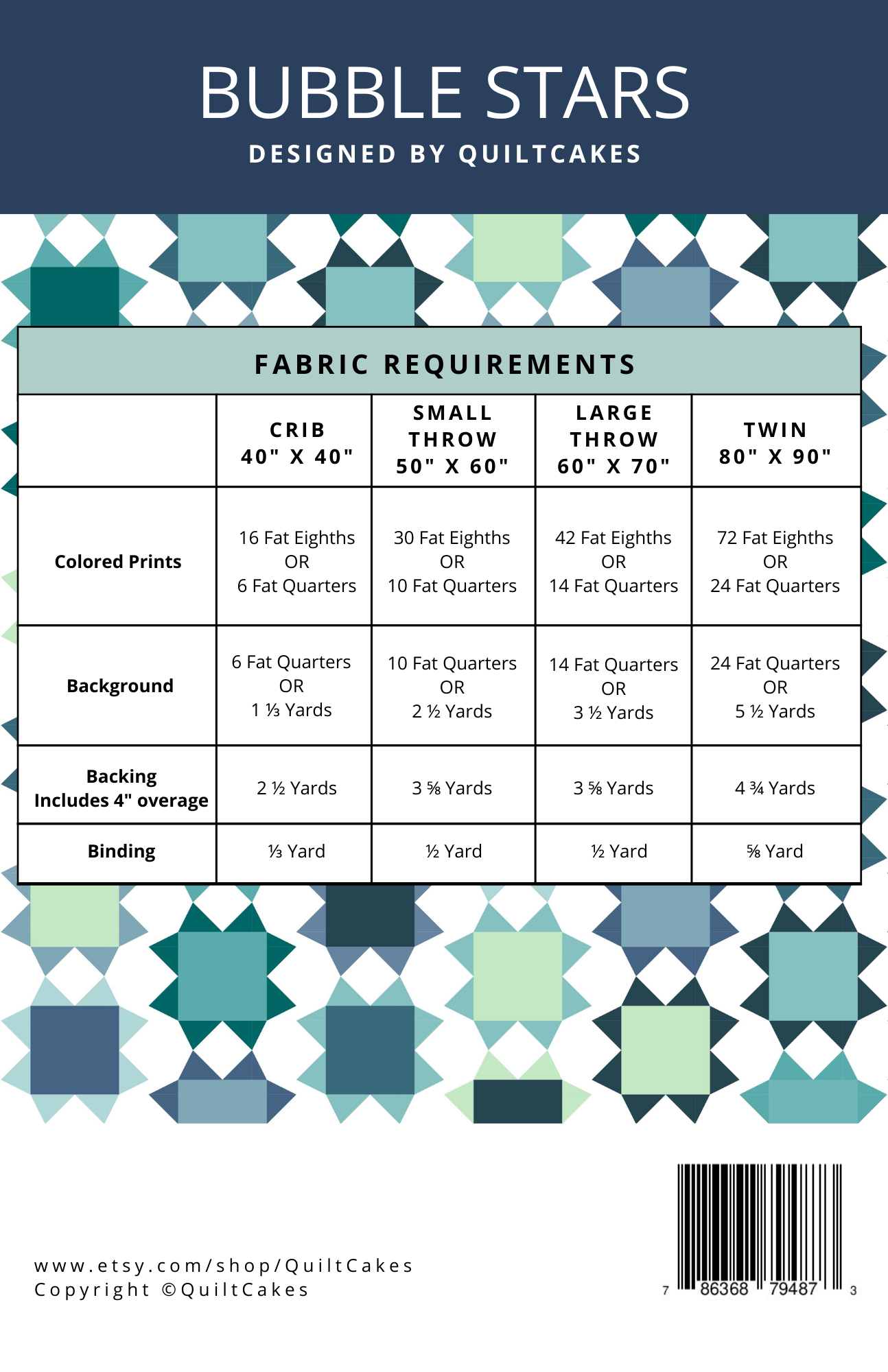 QuiltCakes - Wholesale Craft Sewing Kit - Bubble Stars Quilt Pattern Printed1