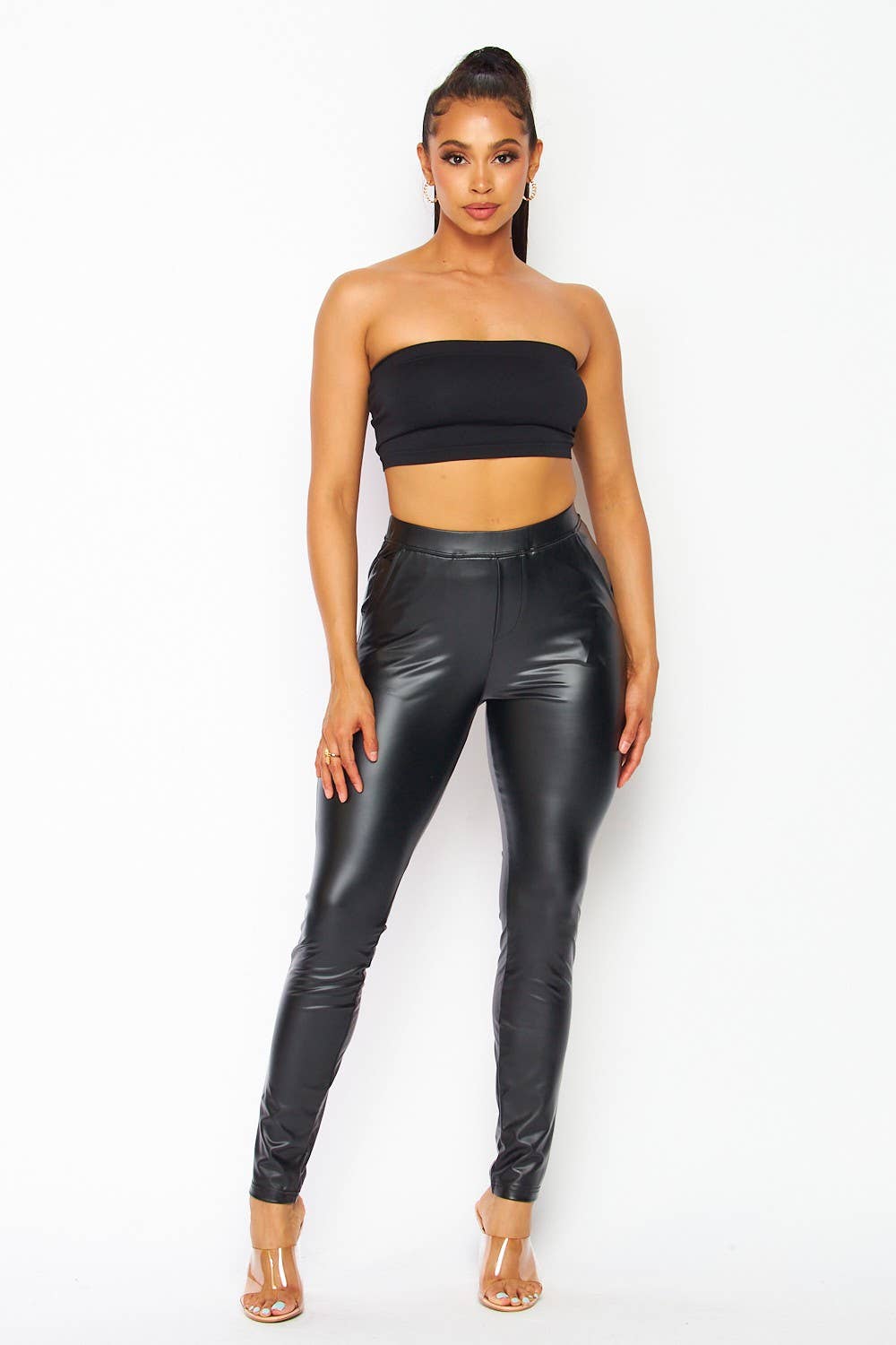 BLK Pantalon legging skinny en cuir végétalien Not Forgotten (HDP30769) en vente sur Faire4