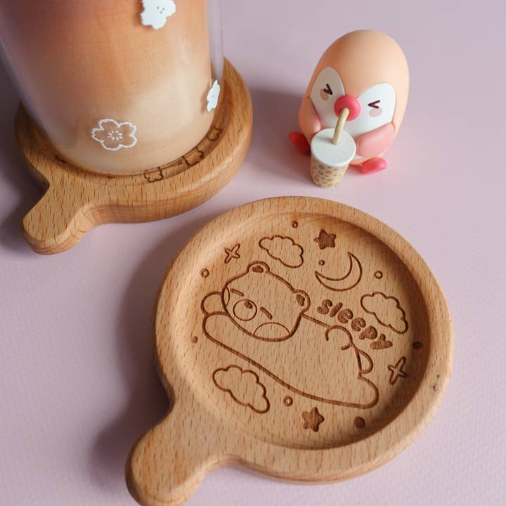 Porta-copos de madeira Sleepy Bear (com alça) por atacado de madebyshania