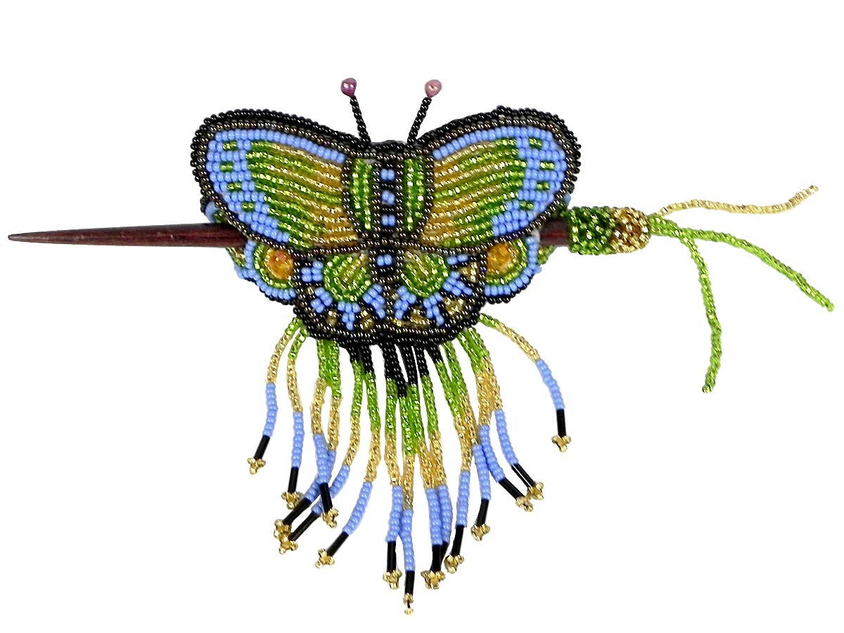 Pichincha - Wholesale Barrette - Women's - Large Beaded Butterfly Seed Bead Fringe Barrette Hair Stick4