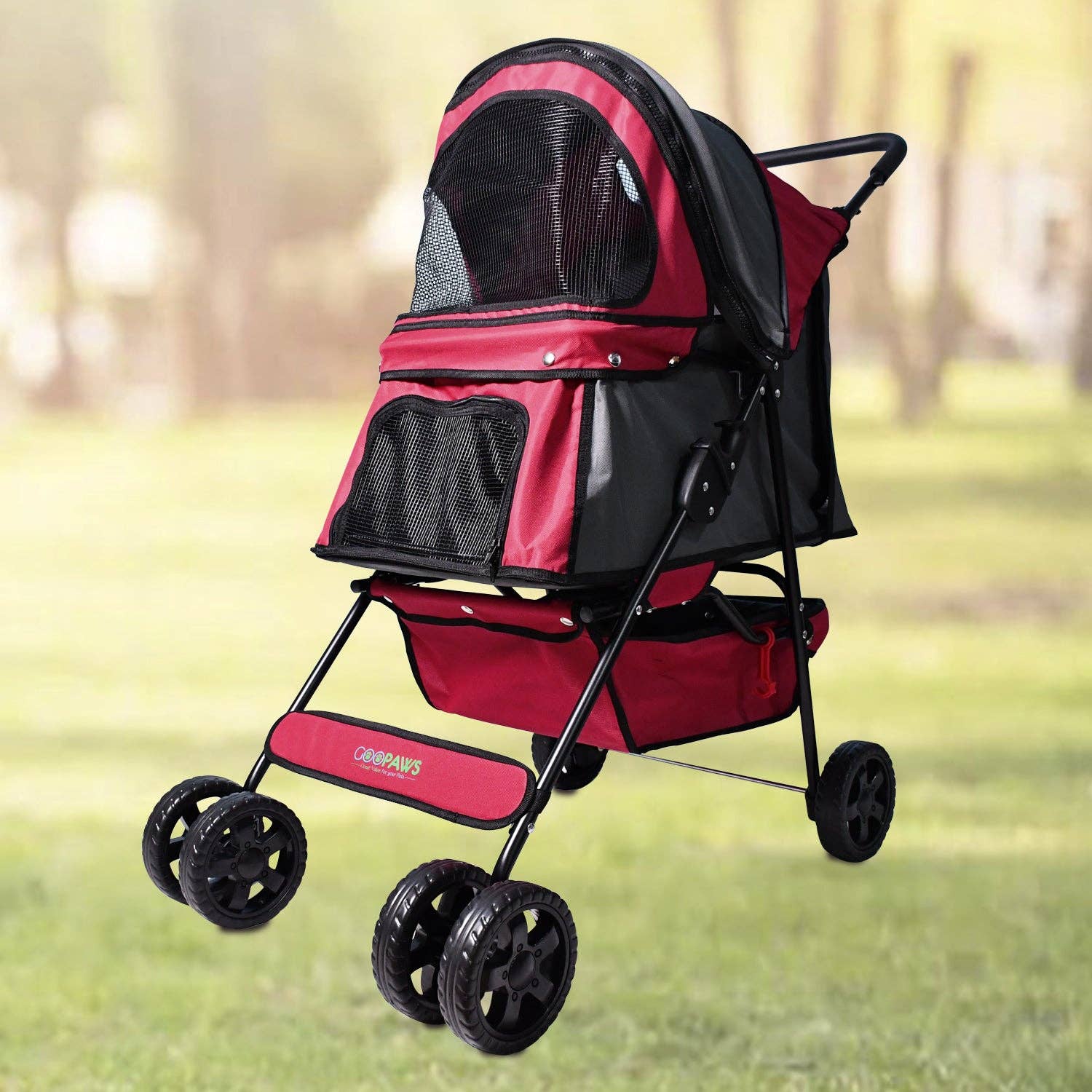 Jespet - Wholesale Pet Carrier - Cat/Dog - Jespet 4-Wheel Promenade Pet Stroller for Small Dogs Cats, Red, 36''6