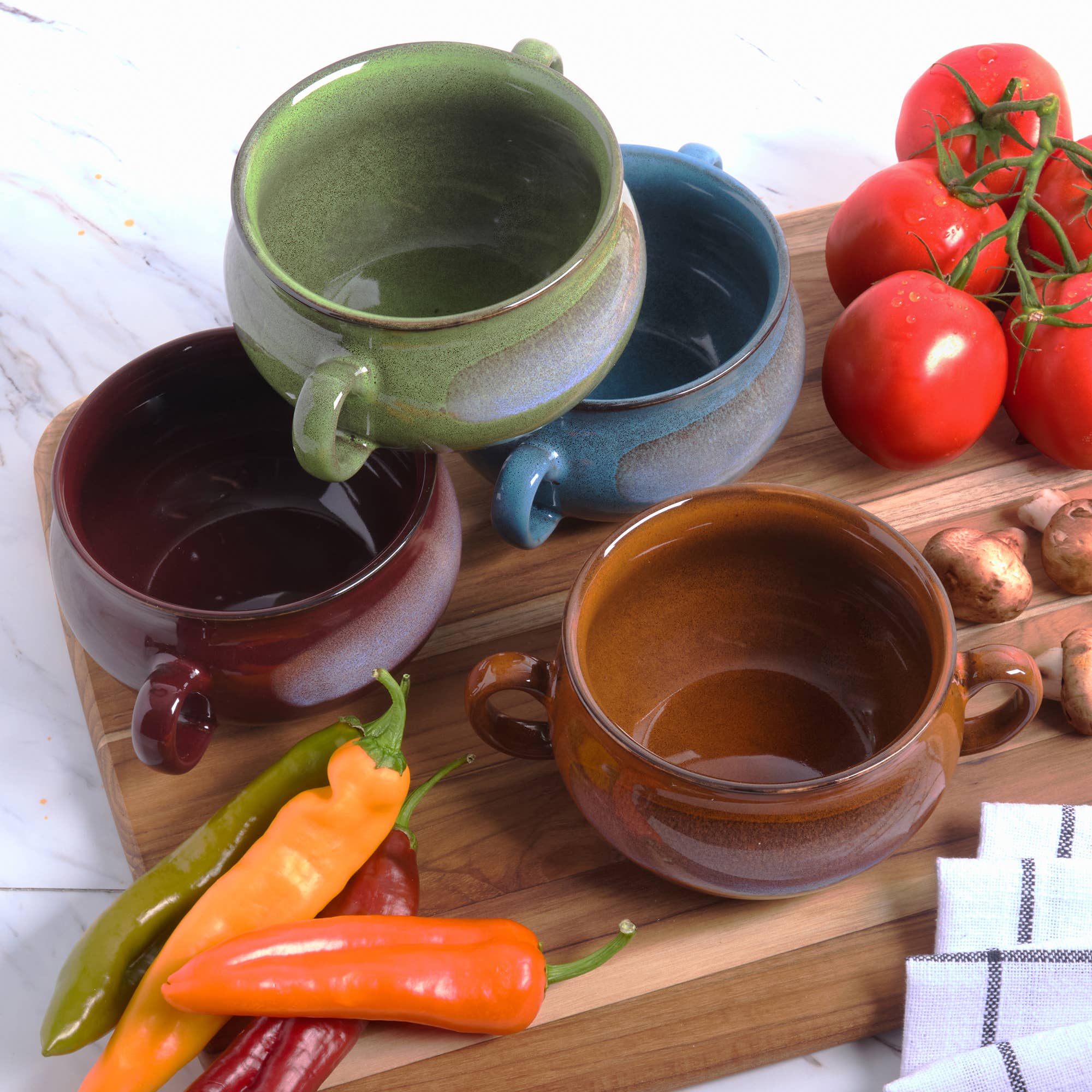 Certified International – Engroshandel Bageform – Stentøjs suppekrukker med reaktiv glasur, sæt med 4 stk. à 710 ml6