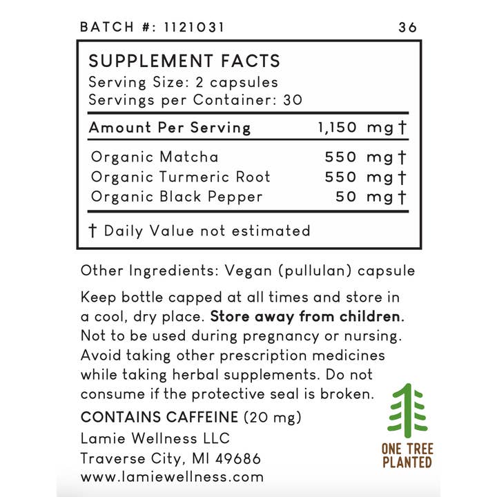 Lamie Wellness - Wholesale Oral supplement/vitamin - Matcha + Turmeric Green Tea Capsules2