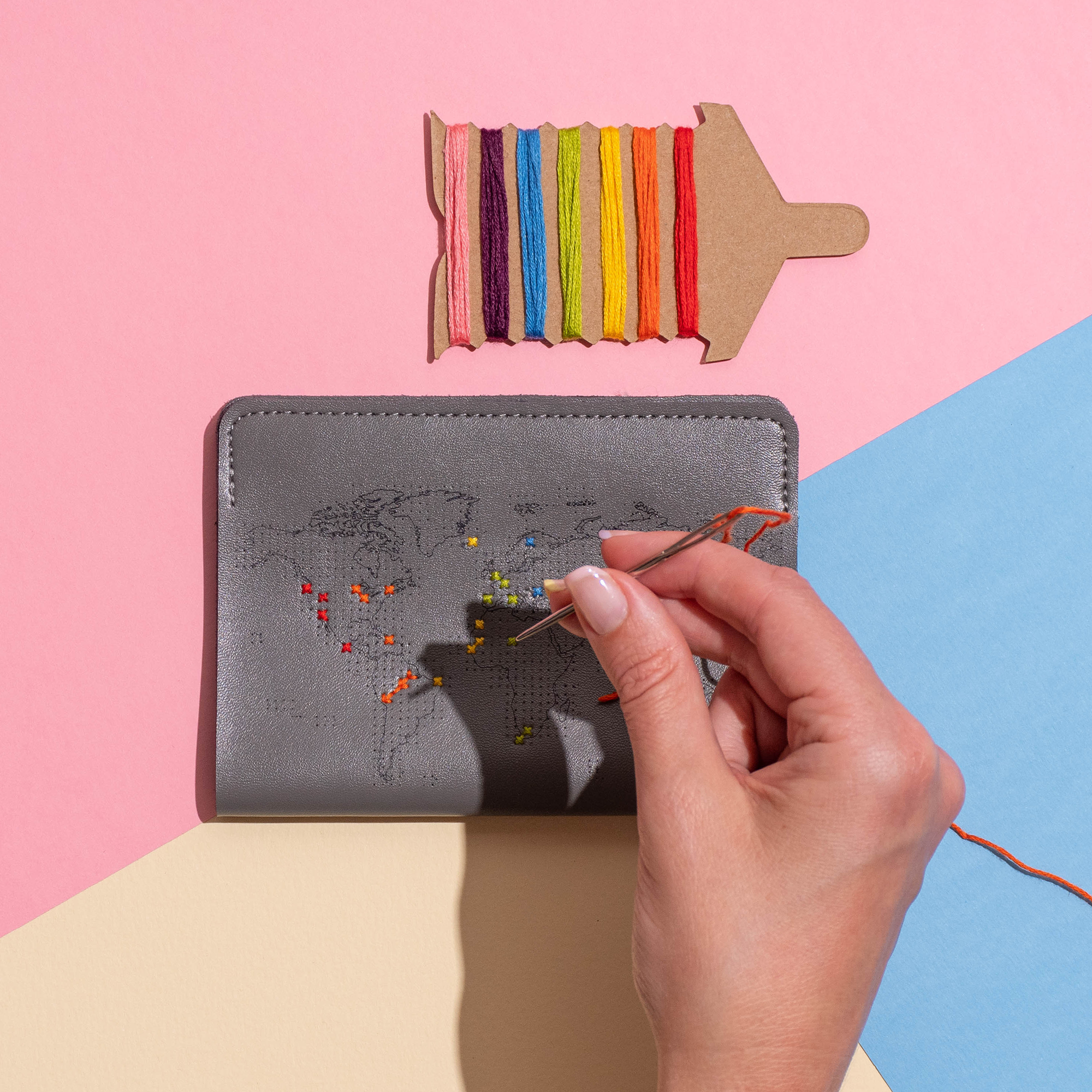 Chasing Threads - Wholesale Passport Case - Unisex - Stitch Where You've Been Passport Cover Kit - Grey Leather1