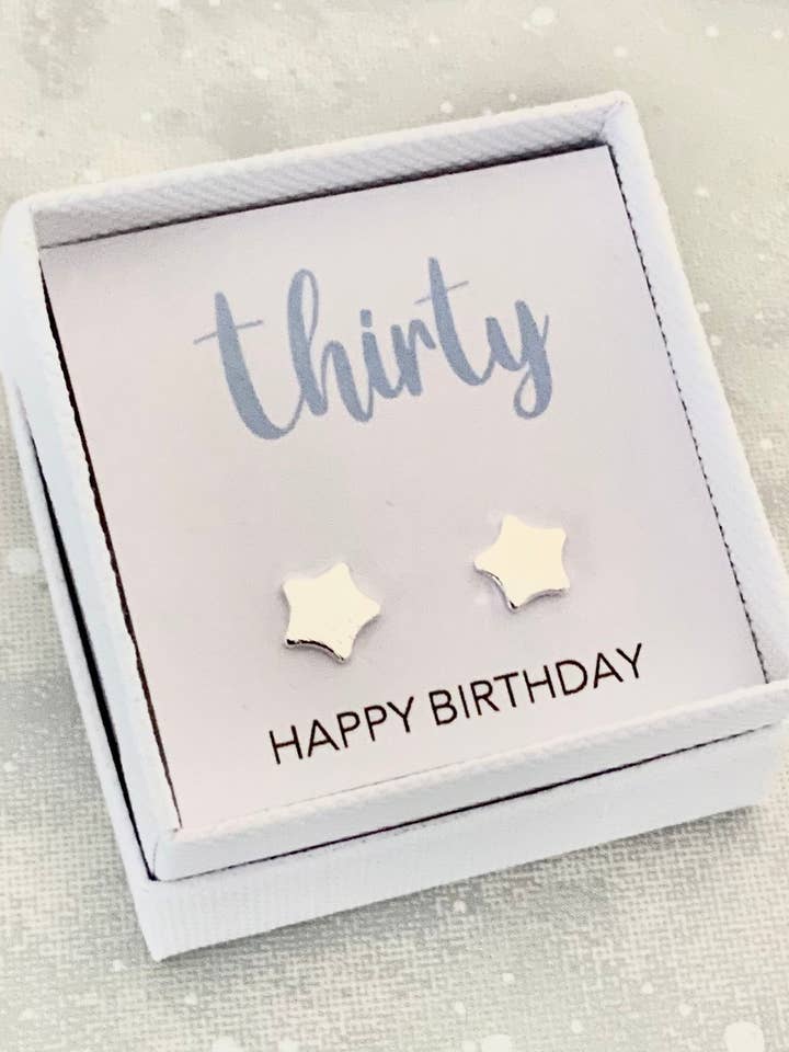 Pendientes de tuerca personalizados con forma de estrella para 30 cumpleaños para venta al por mayor de The Gift Club