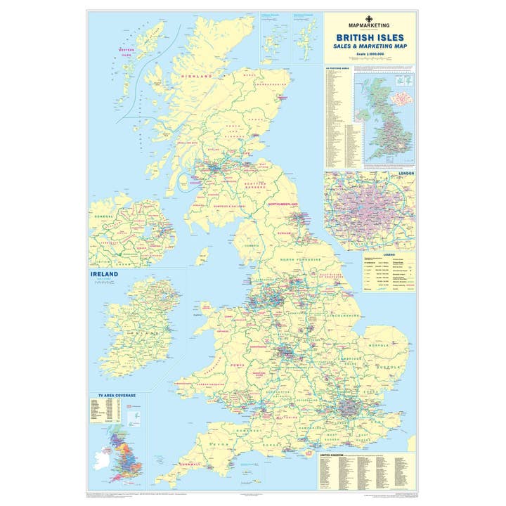 UK Sales and Marketing Wall Map for wholesale by Map Marketing Limited