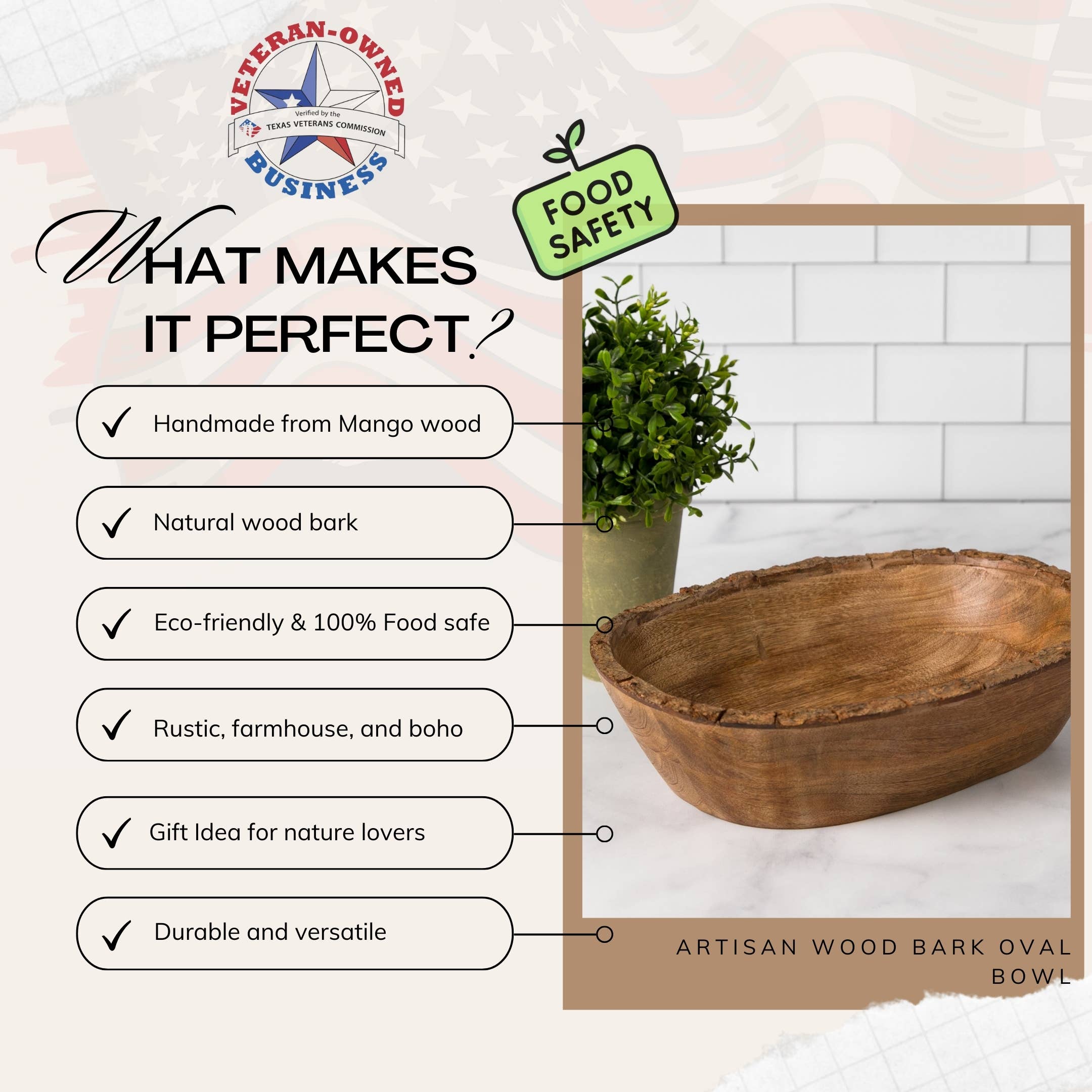 Valor Home Goods - Wholesale Serve Bowl - Artisan Wood Bark Oval Bowl Handmade Rustic Decorative 6