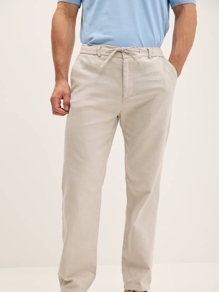 Relaxed Cotton Drawstring Pants - Beige for wholesale by Ron Tomson