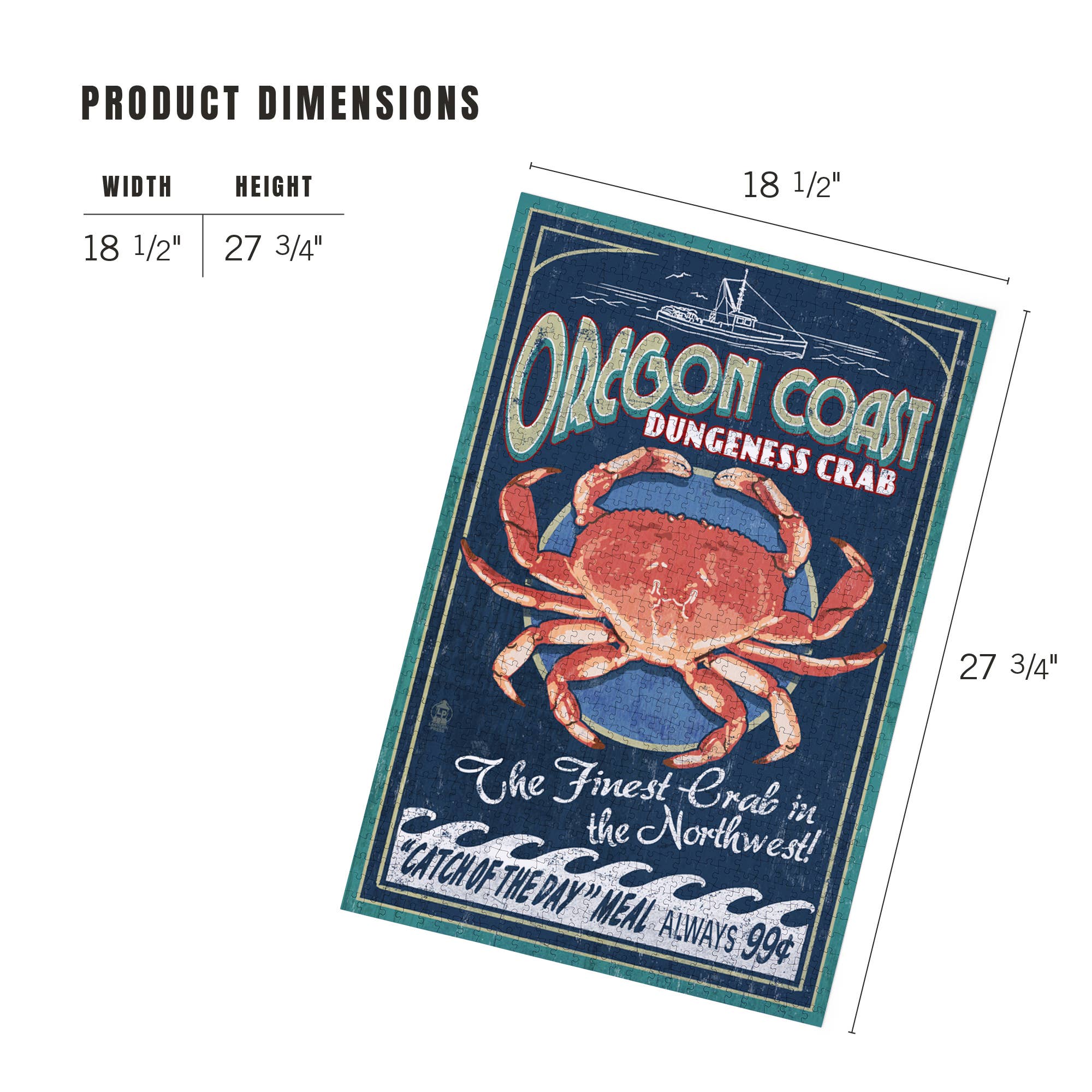 Lantern Press - Wholesale Puzzle - Adult - 1000 PIECE PUZZLE Oregon Coast, Dungeness Crab Vintage4
