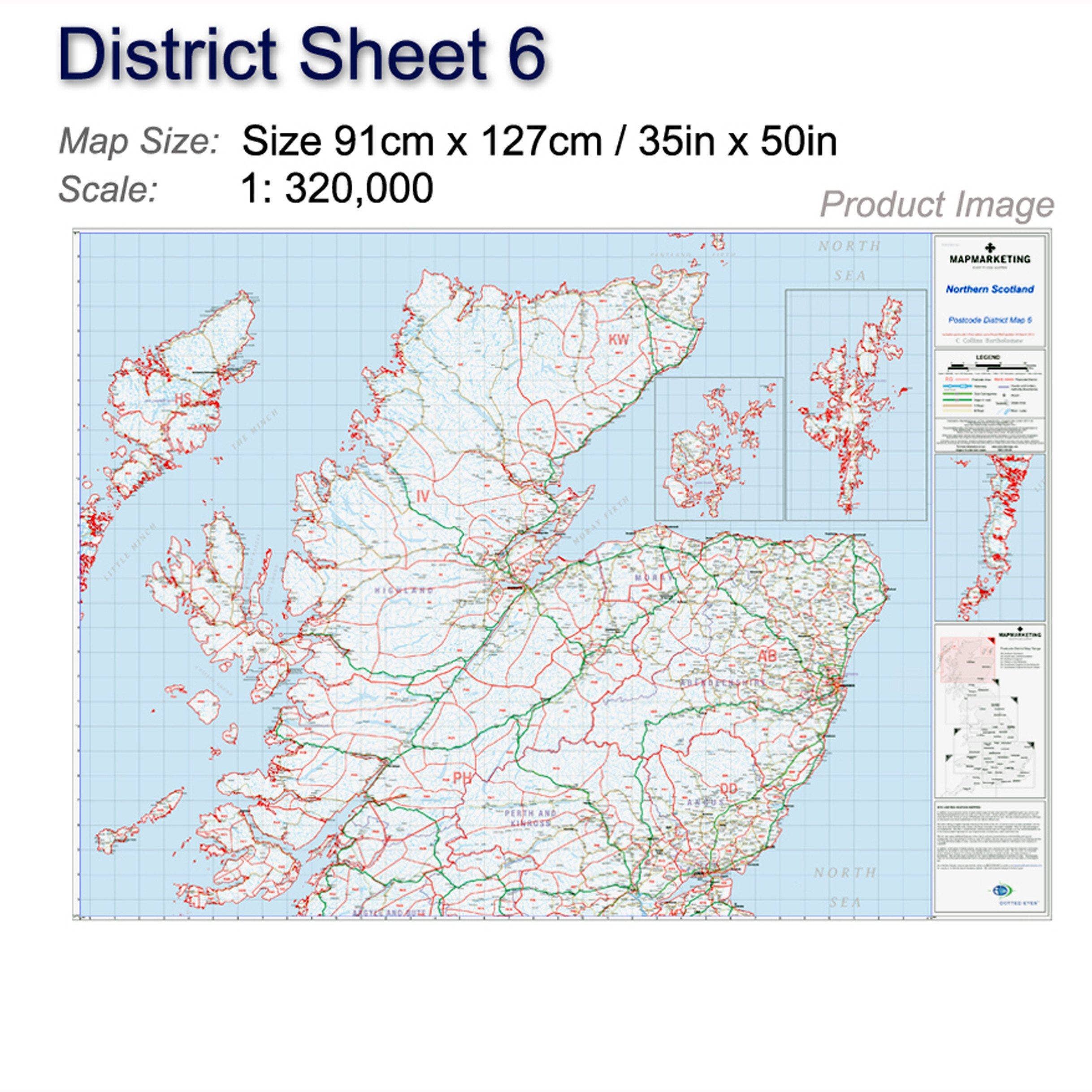 Map Marketing Limited - Wholesale Map - Northern Scotland (Uist, Orkney and Shetland) Postcode Map3