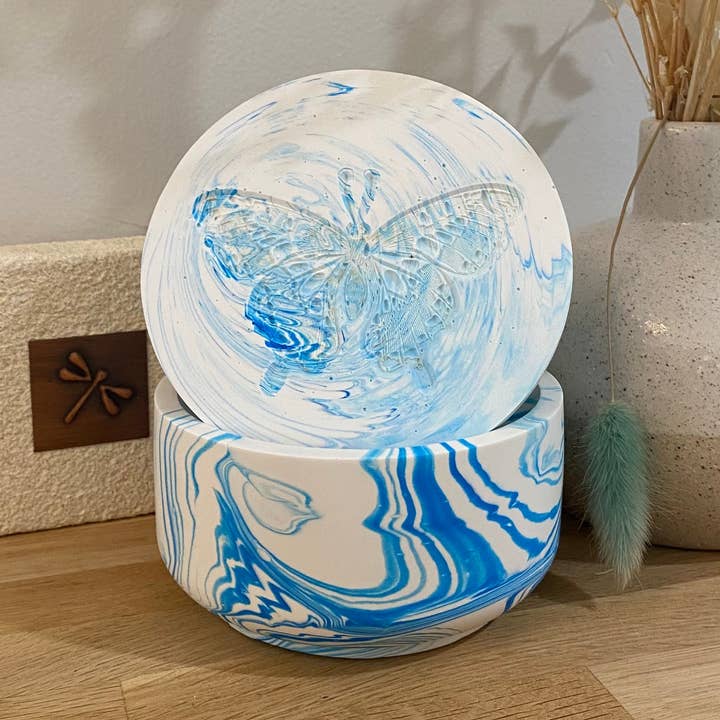 Jessa Eco Blue Bowl Candle - Handmade Vessel - Butterfly for wholesale by Sol Candles & Scents