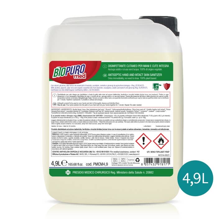 NIVEL SRL SOCIETÀ BENEFIT - Vente Désinfectants pour les mains - Biopuro Med - Désinfectant pour les mains biologique 4,9 L