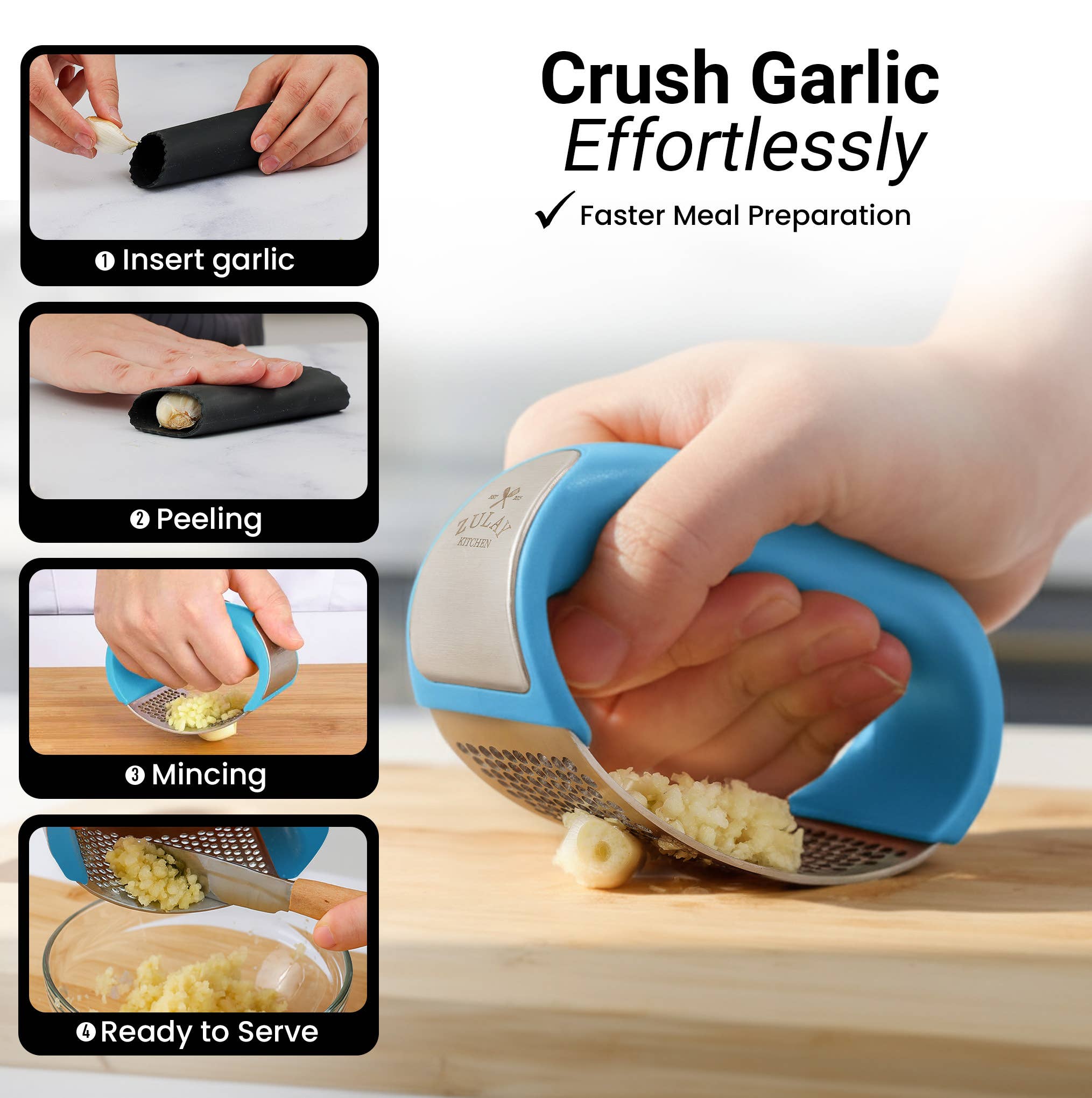Zulay Kitchen – wholesale Kitchen tool/gadget – Garlic Press Rocker With Silicone Peeler & Scraper Set12