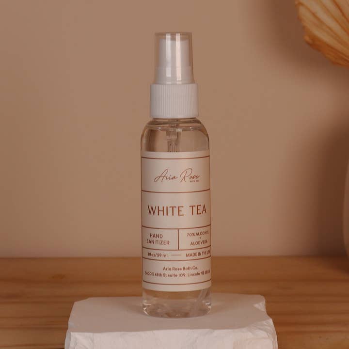 White Tea Hand Sanitizer for wholesale by Aria Rose Bath Co