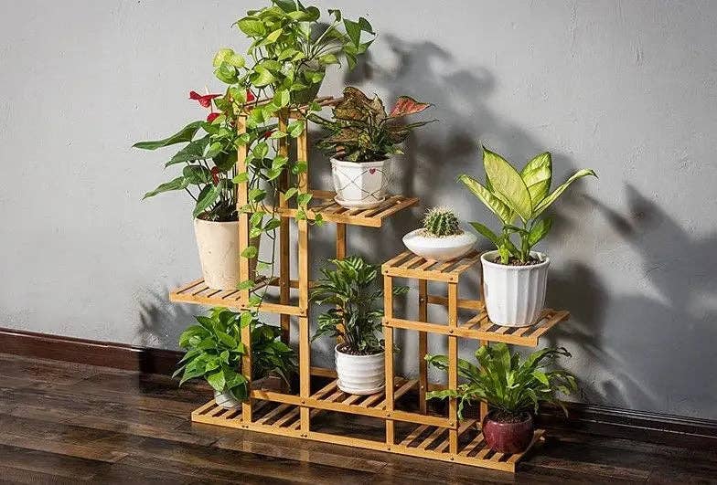 everythingbamboo – Großhandel Blumentopfständer – Pflanzgefäß aus Bambusholz für den Garten, Blumentöpfe, Standregal für drinnen und draußen1