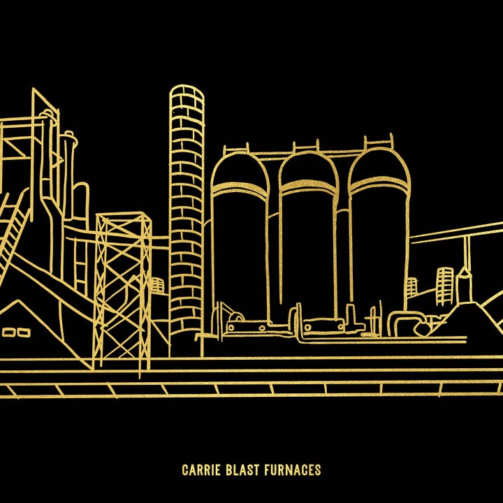 Stampa su lamina dorata di Carrie Blast Furnaces per la vendita all'ingrosso da parte di Ren Butler Design