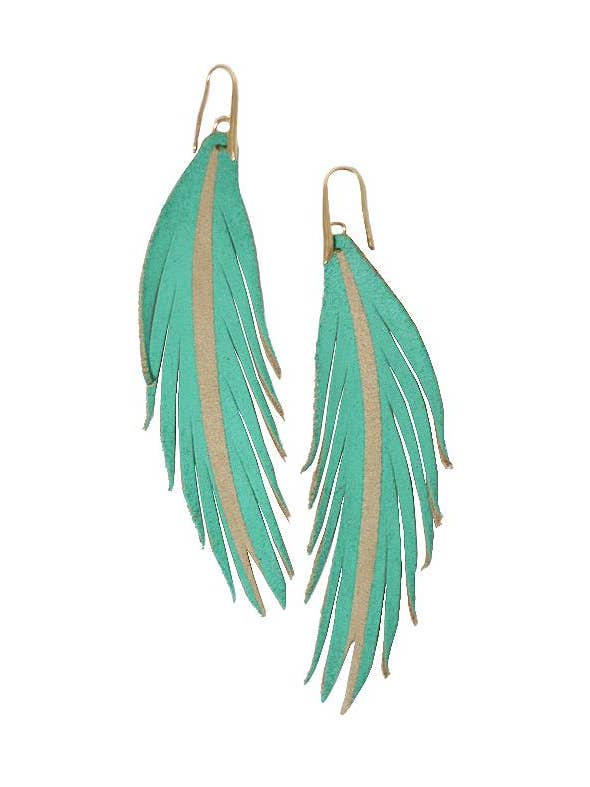 Short Feather Leather Earring - South Beach Painted for wholesale by The Supply Society