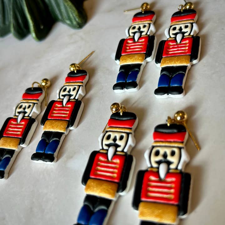 Nutcracker Clay Earrings – Festive Christmas Dangles for wholesale by Lady Bug Custom Gifts