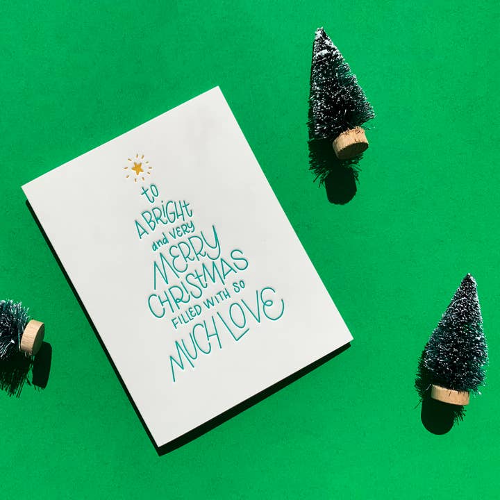 Merry Christmas Tree Lettering Letterpress Holiday Card for wholesale by INK MEETS PAPER