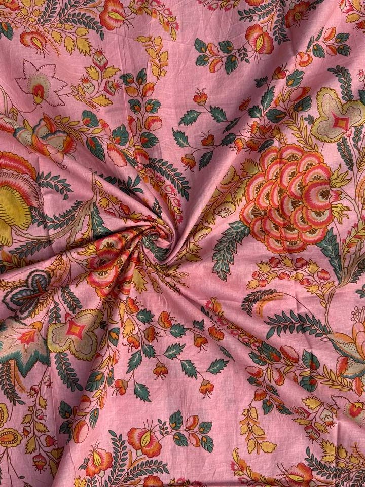 Tela de algodón rosa hermosa tela de estampado en bloque para confección de vestidos para venta al por mayor de bhavnas boutique