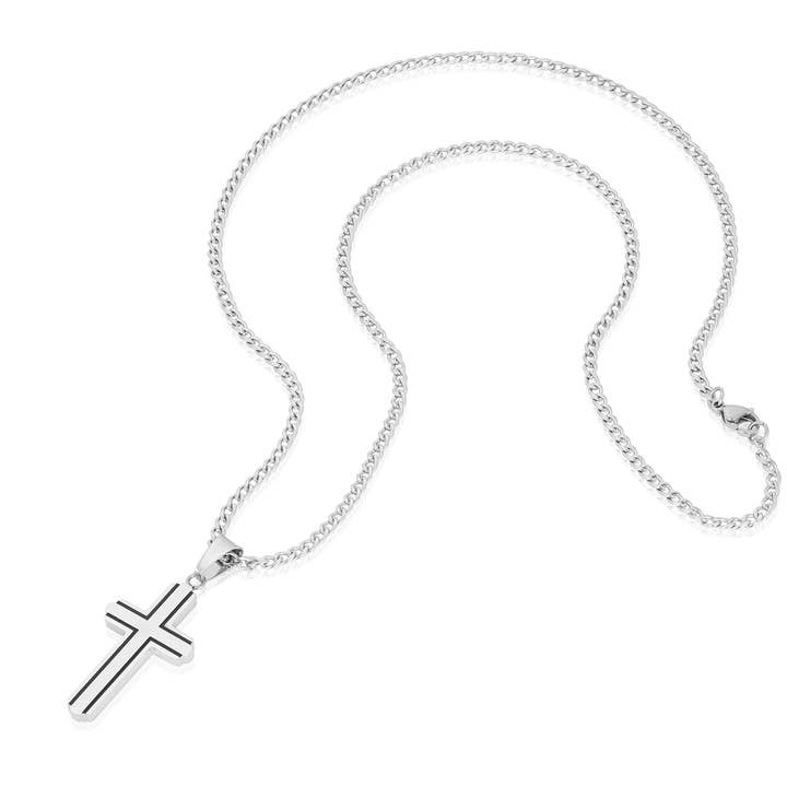 West Coast Jewelry - Wholesale Pendant/Charm Necklace - Invicta Jewelry Polished Steel Cross Necklace - 24"4
