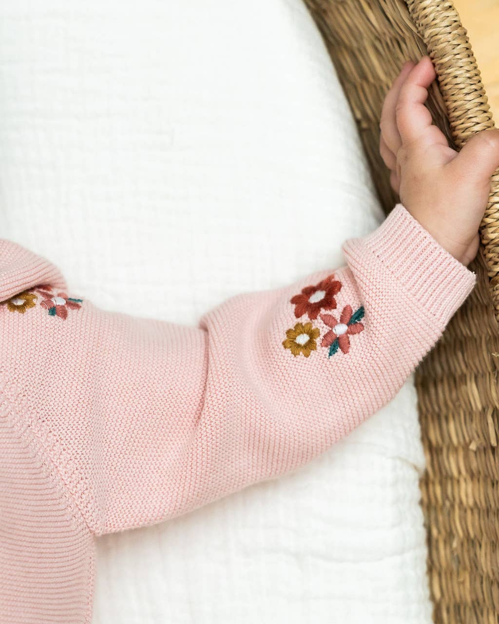 Blush Floral Bouquet Pink Organic Knit Baby Jumpsuit (Organic) for wholesale on Faire3