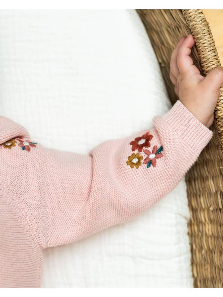 Blush Floral Bouquet Pink Organic Knit Baby Jumpsuit (Organic) for wholesale on Faire3