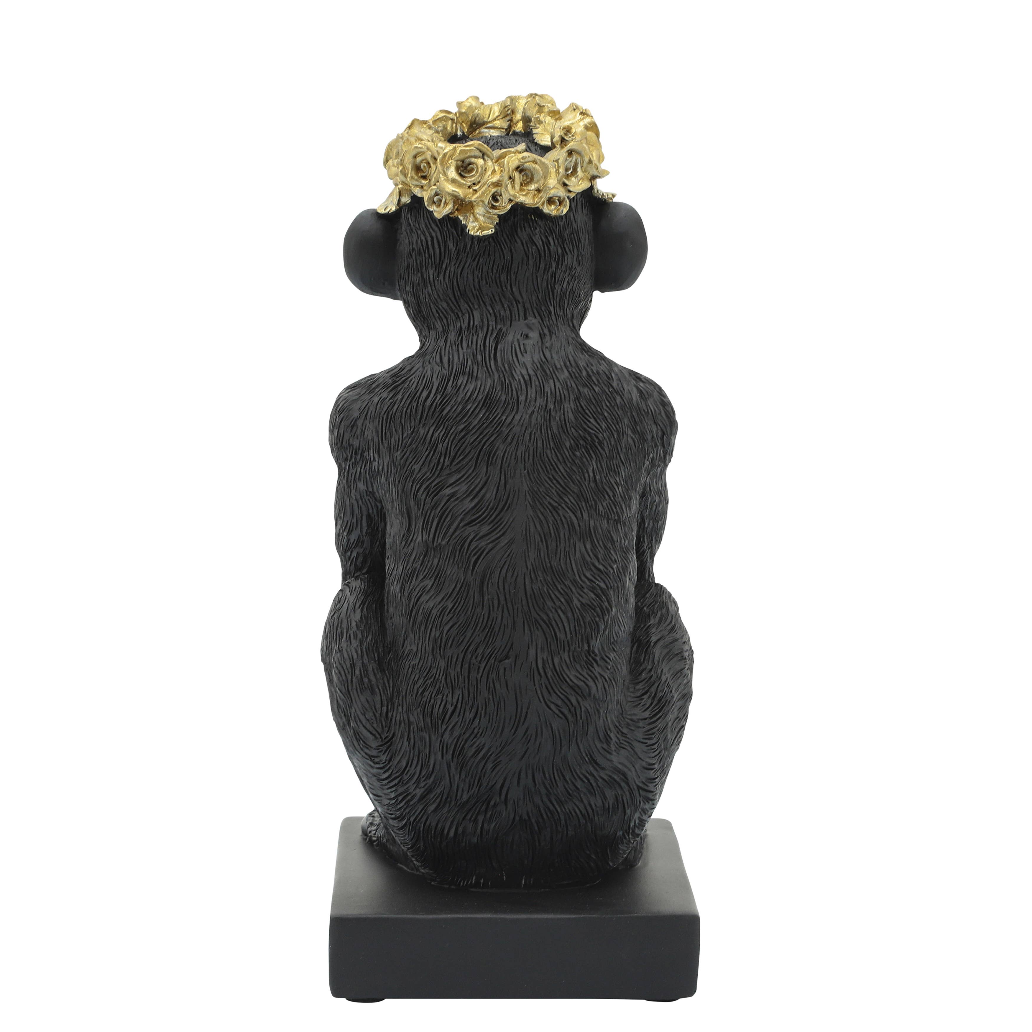 Sagebrook Home - Wholesale Decorative Figurine - Decorative Figurine - Black Resin Monkey Flower Crown, 8 in.5