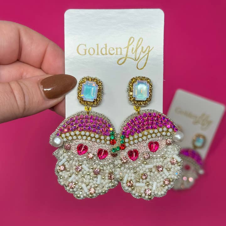 Christmas Pink Vintage Santa Earrings for wholesale by Golden Lily