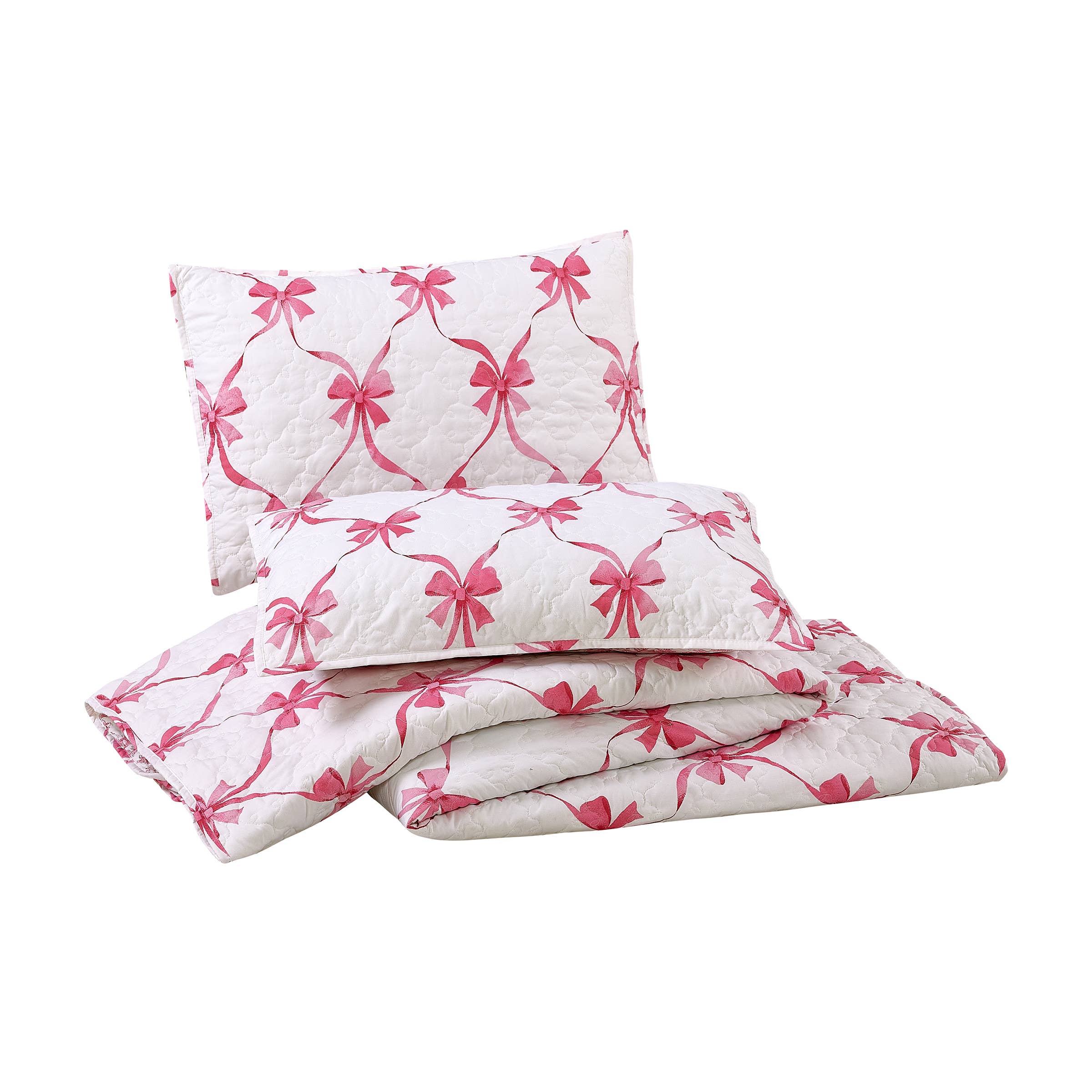 Peking Handicraft - Wholesale Bedding Set - ABIGAIL BOW QUILT SET - Pink - Modern heirloom5