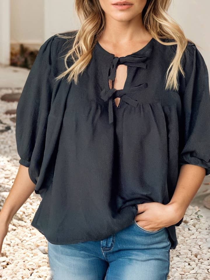 LDC Bow Tie Neck 3/4 Sleeve Casual Blouse for wholesale by Little Daisy Closet