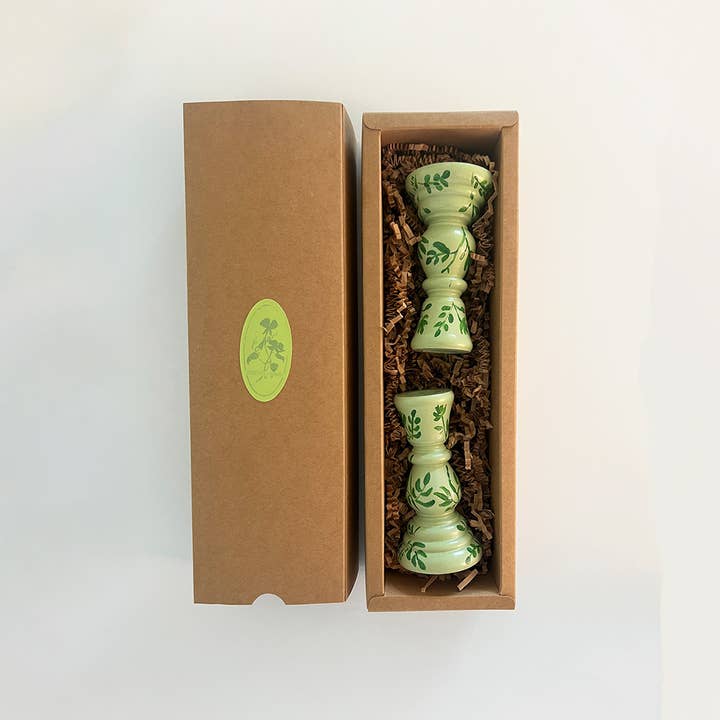 Sweet Pea And Whimsy - Wholesale Candle Holder - Pair of Sage Green Charming Hand-Painted Candle Stick Holder1