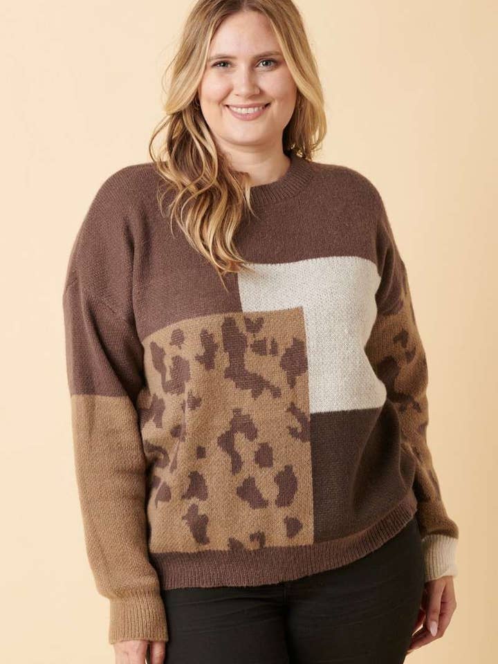 mittoshop – wholesale Knitted jumper – Women′s – PLUS ANIMAL PRINT COLOR BLOCK SWEATER1