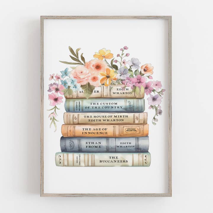 Edith Wharton Book Stack Print for wholesale by Quote and Quill
