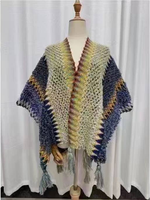 Rosa Clothing - Wholesale Kimono - Women's - Western Colorful Pop stripe Crochet Cardigan kimono shawl14